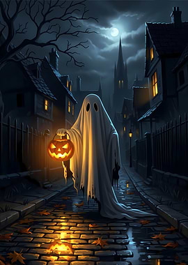 Halloween Ghost with Jack-o'-Lantern