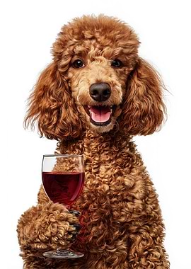 Poodle with Wine Glass
