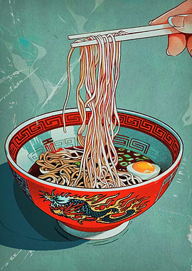 Ramen Bowl with Chopsticks Illustration