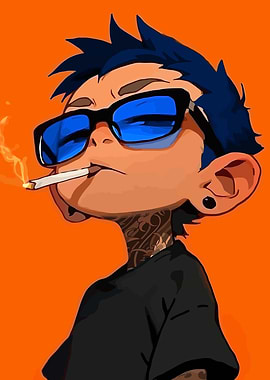 Cartoon man with cigarette and tattoos