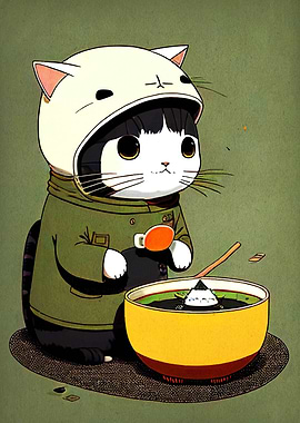 Cat in Hat with Soup