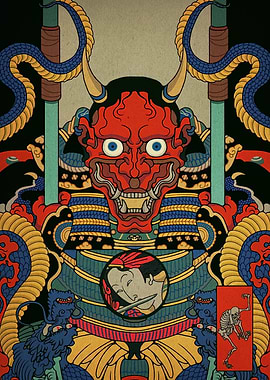 Japanese Oni Mask and Samurai Armor