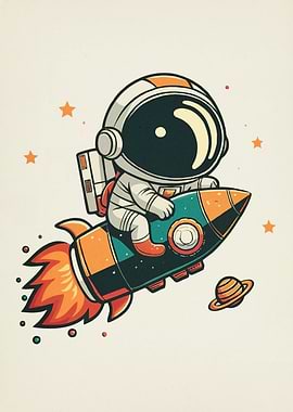 Astronaut Rocket Cartoon