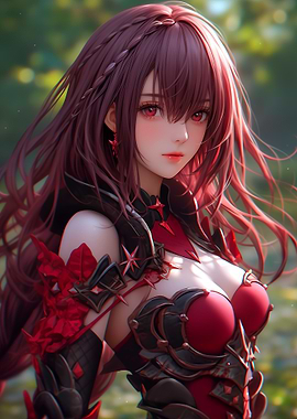 Anime Girl with Red Hair and Armor