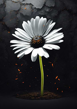 White Daisy on Dark Background