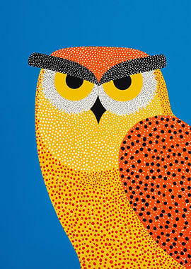 Colorful Owl Portrait on Blue Background