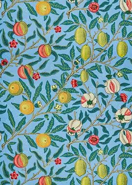 Floral and Fruit Pattern on Blue,William Morris