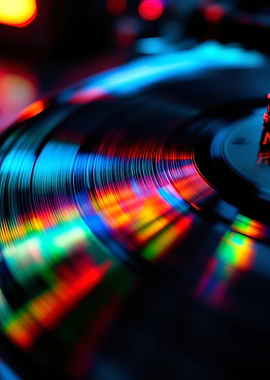 Vinyl Record with Colorful Light Reflections