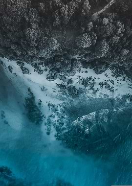 Aerial view of coast with turquoise water
