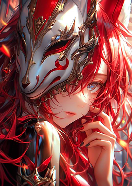 Anime Girl with Kitsune Mask