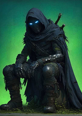 Hooded Warrior with Glowing Eyes