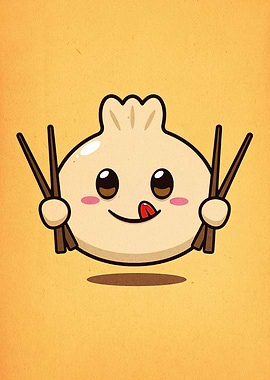Cute Dumpling Cartoon with Chopsticks