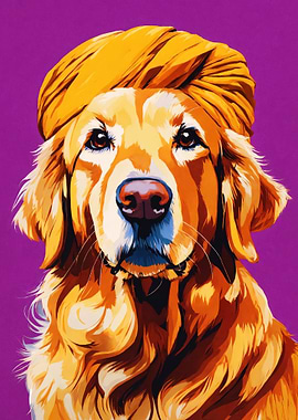 Golden Retriever with Turban Portrait