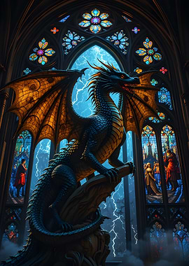 Dragon in Cathedral with Stained Glass