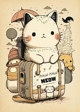 Cute Cat Travel Adventure Illustration
