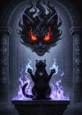 Mystical Cat Fiery Guardian
