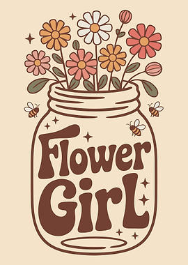 Flower Girl Jar with Retro Flowers