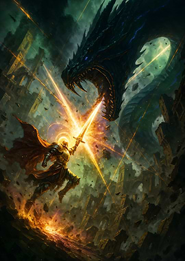 Knight versus Dragon Fantasy Art