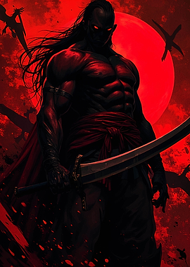 Dark Warrior with Sword in Red
