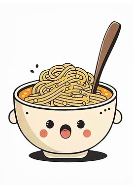 Cute Cartoon Bowl of Noodles