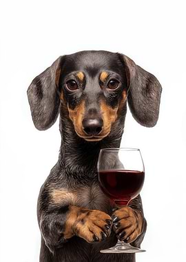 Dachshund with Wine Glass