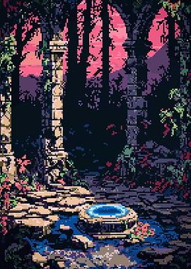 Pixel Art Forest Well Landscape