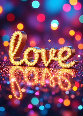 Illuminated Love Sign with Bokeh Background