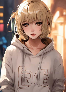 Anime Girl in Hoodie Portrait