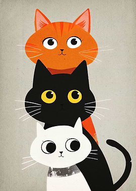 Stacked Cats Illustration