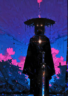 Abstract Figure in a Cyberpunk Landscape