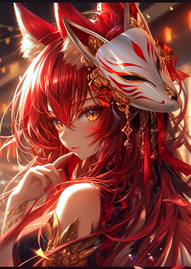 Anime Girl with Fox Mask