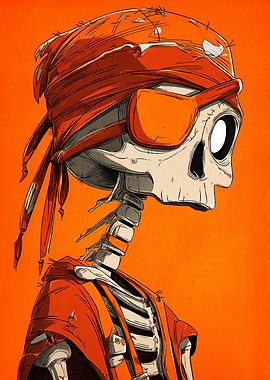 Cartoon Skeleton Pirate with Orange Bandana