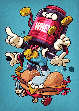 Whey Protein vs Burger Cartoon