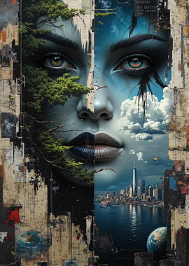 Nature and Cityscape Face Collage