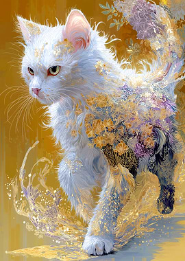 Floral White Cat Digital Art