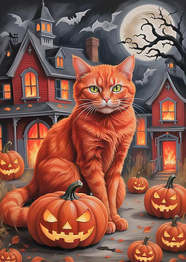 Haunted House Ginger Cat – Spooky Cute Art