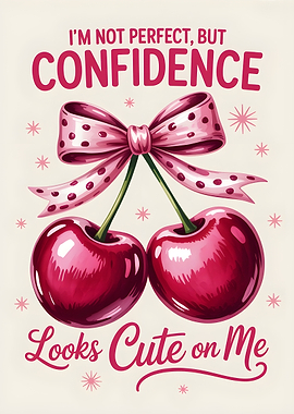 Cherries with Bow and Text