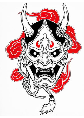 Hannya Mask with Red Clouds