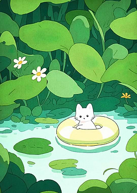 Cat in a pool floatie