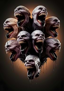 Screaming Monster Heads with Black Liquid