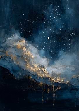 Abstract Night Sky with Golden Accents