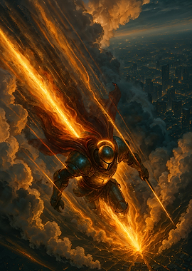 Armored Knight Descending with Fiery Trail