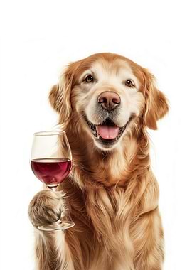 Golden Retriever with Wine Glass