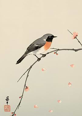 Bird on Branch with Blossoms