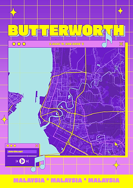 Butterworth Malaysia Map Retro Aesthetic