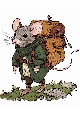 Anthropomorphic Mouse with Backpack Illustration