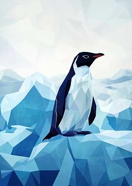 Geometric Penguin on Iceberg Illustration