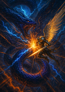 Angel Warrior vs. Giant Serpent Battle