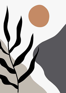 Minimalist Abstract Plant and Sun Art