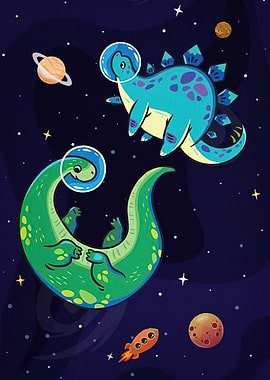 Dinosaurs Space Cartoon